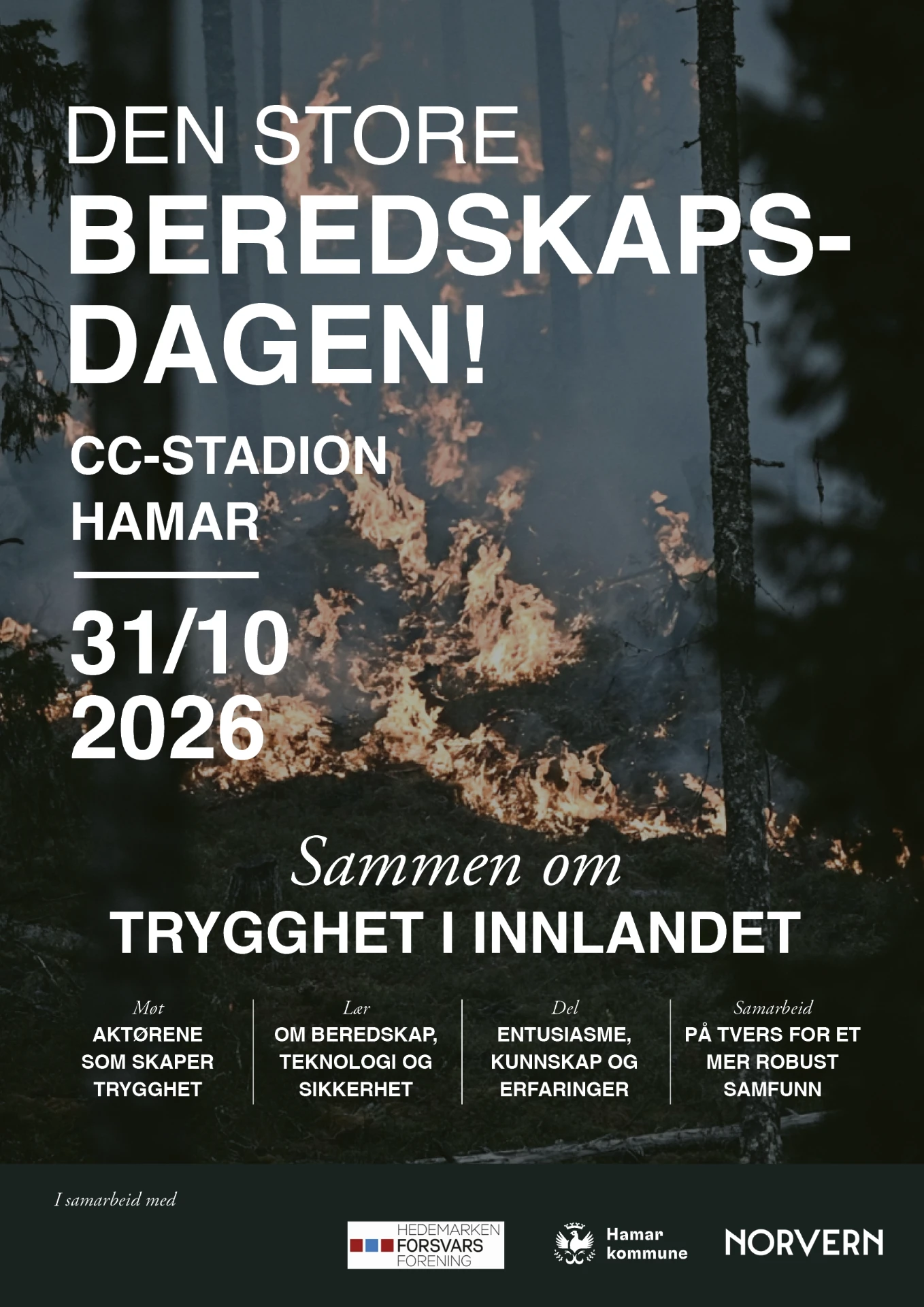 Plakat for Den store beredskapsdagen – Tryggere sammen i Innlandet, 31. oktober på CC Stadion